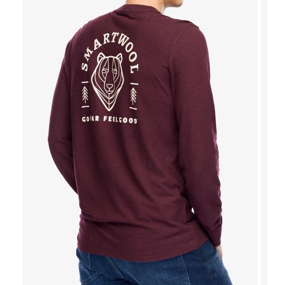 Smartwool Long Sleeve Tee Unisex S Eggplant 50% Merino Wool‎ Bear Stare NEW